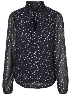 Blusón vestir gasa manga larga con topos Vero Moda Night Sky