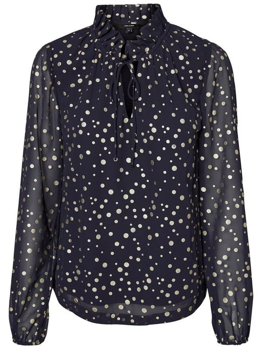 Blusón vestir gasa manga larga con topos Vero Moda Night Sky