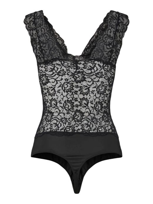 Body con tirantes y encaje Pieces Black