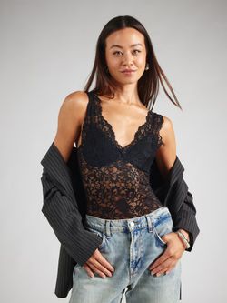 Body con tirantes y encaje Pieces Black