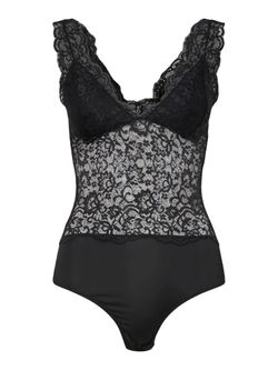 Body con tirantes y encaje Pieces Black