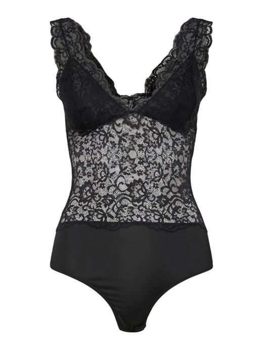 Body con tirantes y encaje Pieces Black