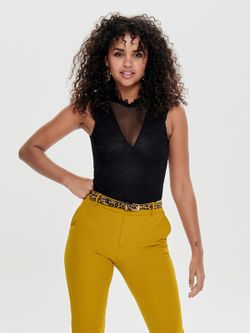 Sleeveless bodysuit with lace Only Black
