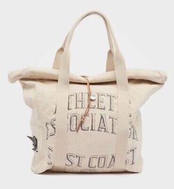 Bolsa grande algodón con letras branding Superdry Oatmeal