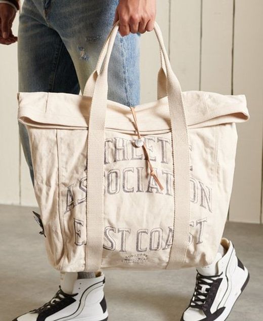 Bolsa grande algodón con letras branding Superdry Oatmeal