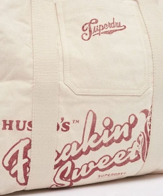 Bolsa grande algodón con letras branding Superdry Oatmeal