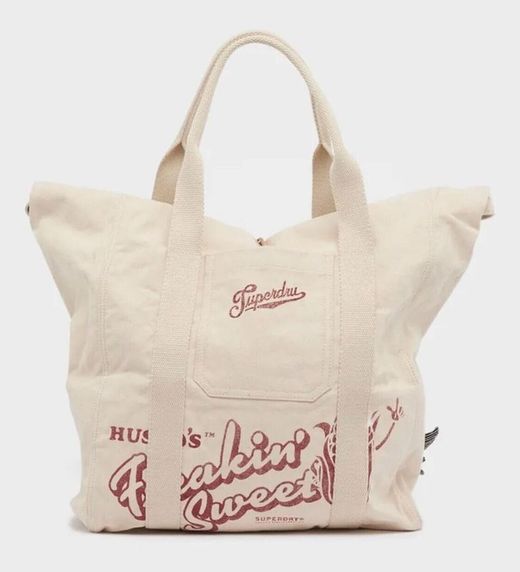 Bolsa grande algodón con letras branding Superdry Oatmeal