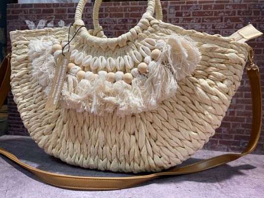 Bolso cruzado trenzado con flecos Varis Off White