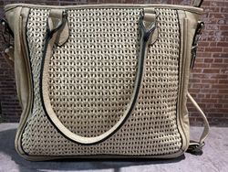 Bolso grande trenzado de doble asa Varis Sand