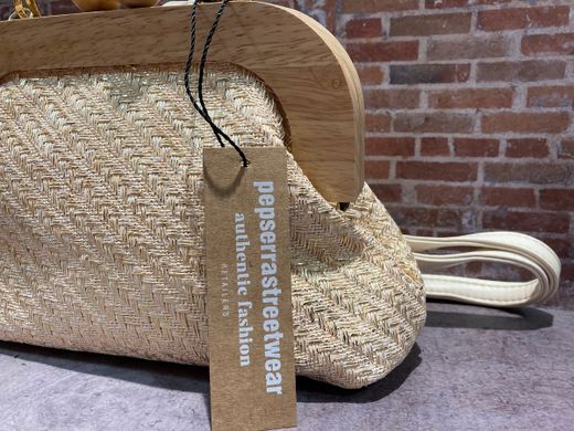 Bolso pequeño cruzado con detalle madera Varis Beige