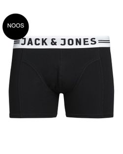 Plain stretch boxer with contrasting white band and branding lettering. Jack & Jones Black