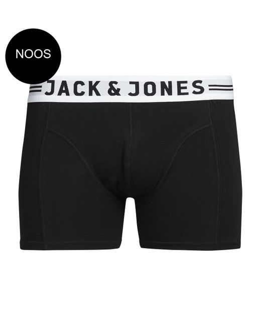 Plain stretch boxer with contrasting white band and branding lettering. Jack & Jones Black