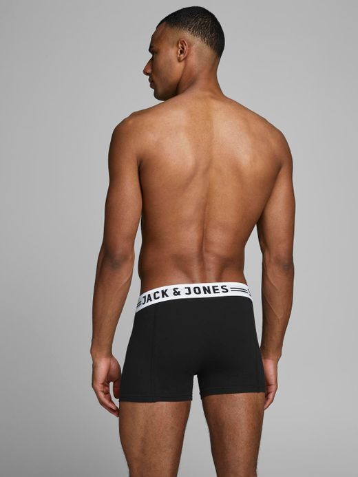 Plain stretch boxer with contrasting white band and branding lettering. Jack & Jones Black