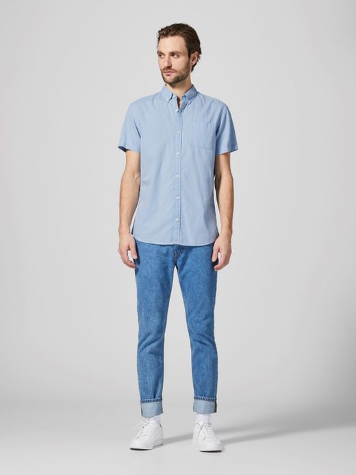 Produkt Chambray Blue Kurzarm Plain Basic Shirt