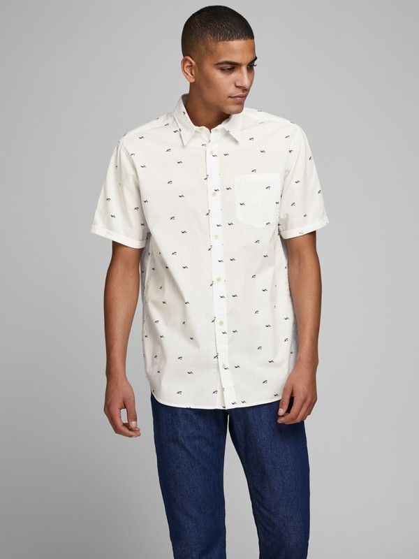 shark print button up shirt