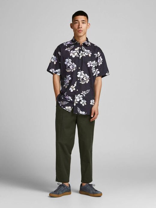 Camisa con estampado floral grande Jack & Jones Dark Navy