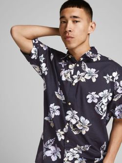 Camisa con estampado floral grande Jack & Jones Dark Navy