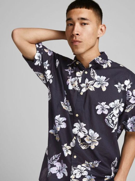 Camisa con estampado floral grande Jack & Jones Dark Navy