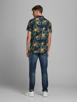 Camisa con estampado flores tropicales Jack & Jones Navy Blazer