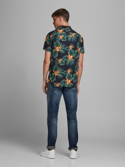 Camisa con estampado flores tropicales Jack & Jones Navy Blazer