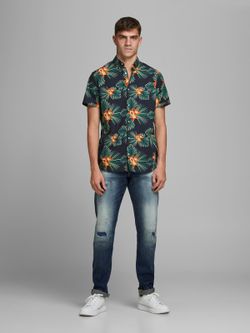 Camisa con estampado flores tropicales Jack & Jones Navy Blazer