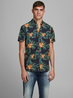Camisa con estampado flores tropicales Jack & Jones Navy Blazer