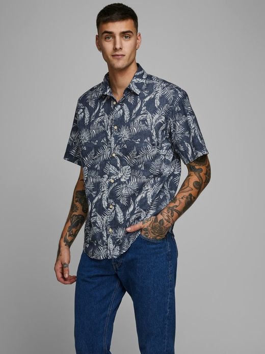 Jack & Jones Navy Blazer Hemd mit tropischem Print