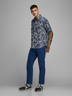 Jack & Jones Navy Blazer Hemd mit tropischem Print