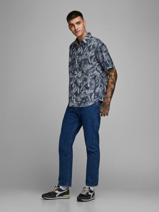 Jack & Jones Navy Blazer Hemd mit tropischem Print