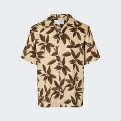 Camisa de cuello bowling con estampado hojas Selected Oatmeal