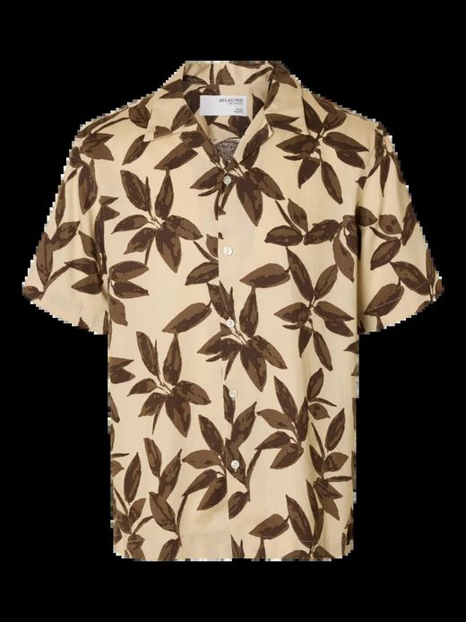 Camisa de cuello bowling con estampado hojas Selected Oatmeal