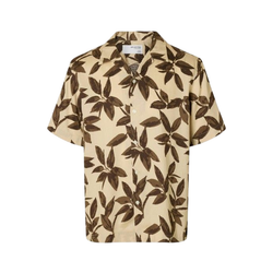 Camisa de cuello bowling con estampado hojas Selected Oatmeal