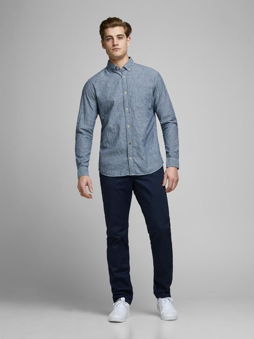 Camicia a maniche lunghe con righe eriche Giacca blu navy di Jack & Jones
