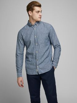 Camicia a maniche lunghe con righe eriche Giacca blu navy di Jack & Jones