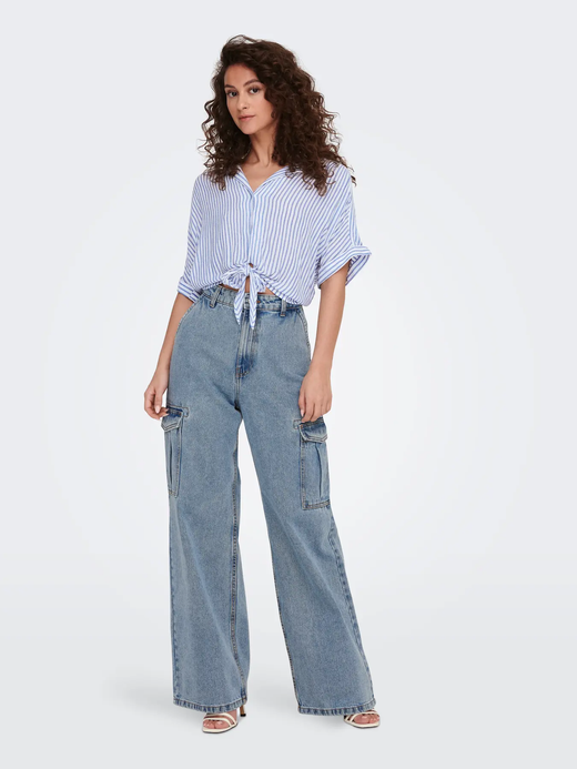 Camisa de m/c con rayas marineras y anudada Only Cloud Dancer