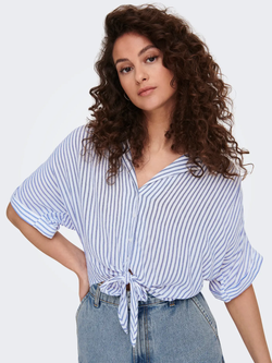 Camisa de m/c con rayas marineras y anudada Only Cloud Dancer