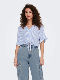 Camisa de m/c con rayas marineras y anudada Only Cloud Dancer