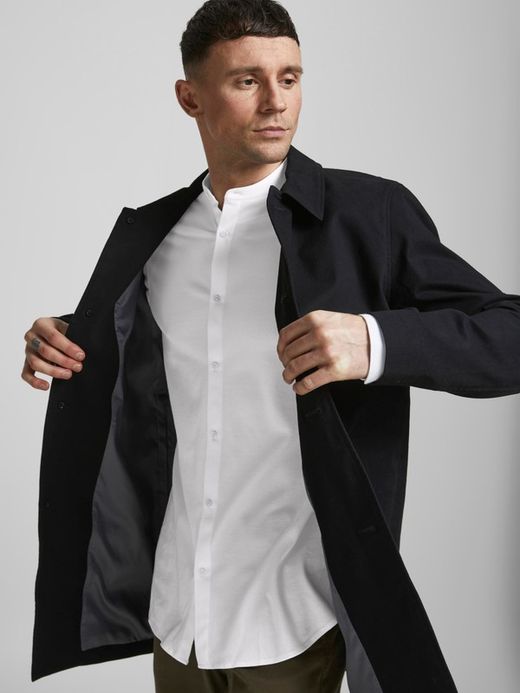 Camisa de punto con cuello mao Jack & Jones White