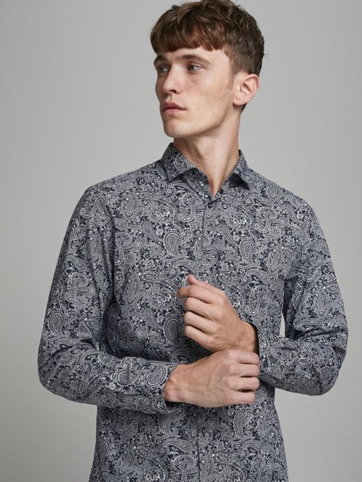 Camicia aderente stampata blu scuro di Jack & Jones
