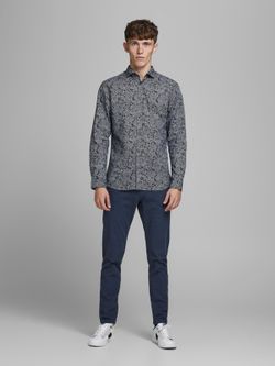 Camicia aderente stampata blu scuro di Jack & Jones