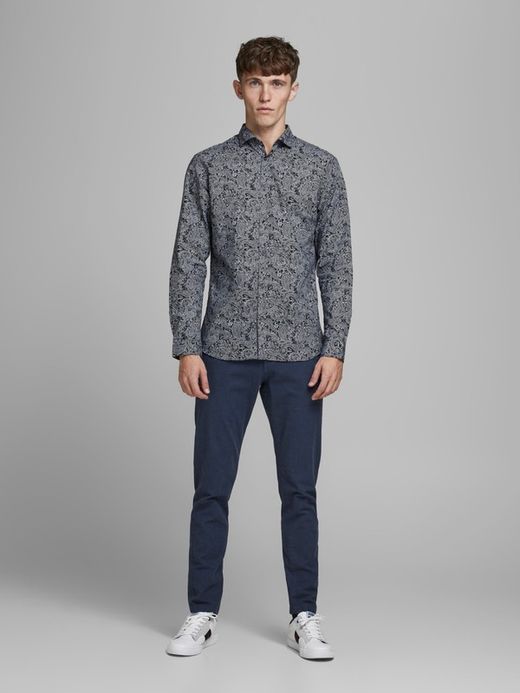 Camicia aderente stampata blu scuro di Jack & Jones