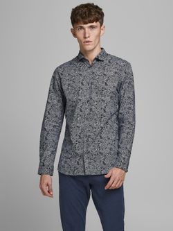 Camicia aderente stampata blu scuro di Jack & Jones
