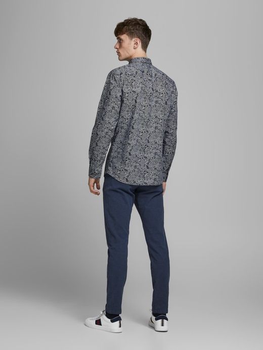 Camicia aderente stampata blu scuro di Jack & Jones