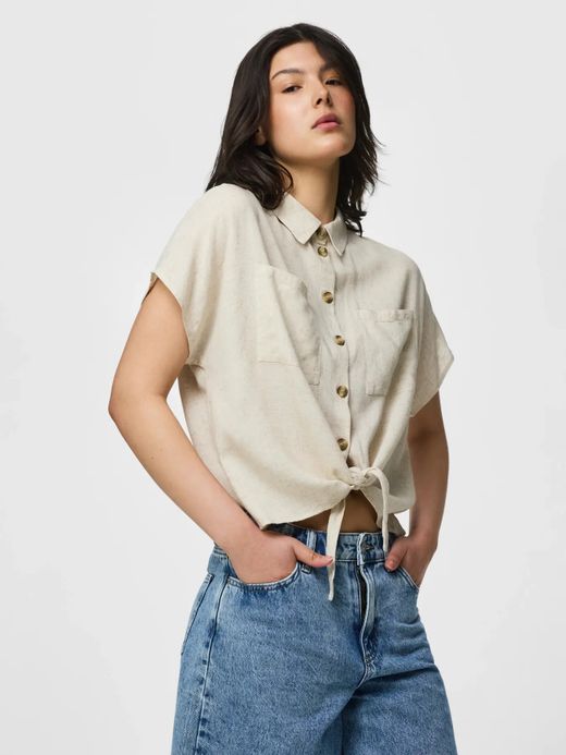 Camisa m/c anudada Pieces Birch 1