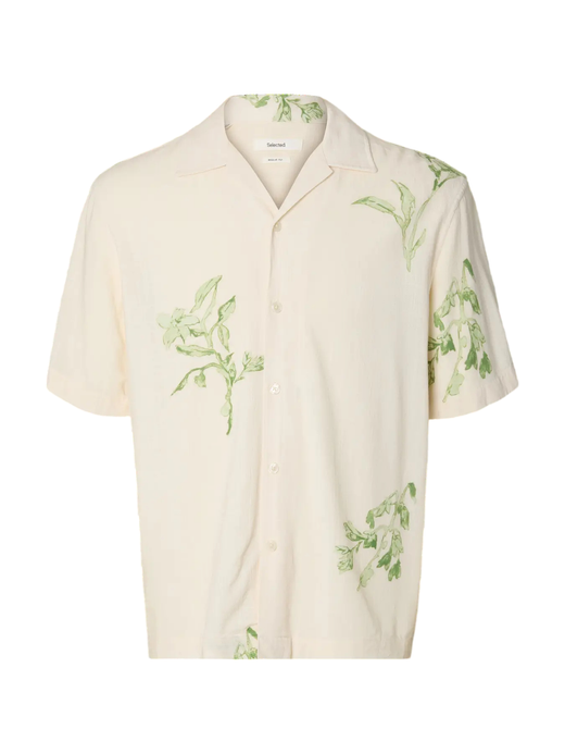 Camisa m/c con detalle hojas monocolor Selected Egret