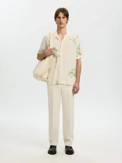 Camisa m/c con detalle hojas monocolor Selected Egret