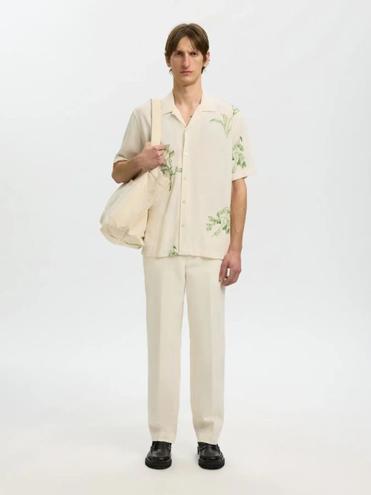 Camisa m/c con detalle hojas monocolor Selected Egret