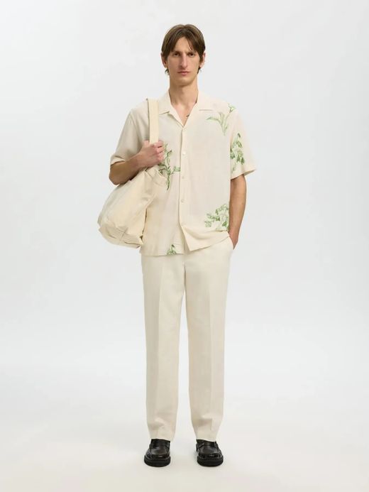 Camisa m/c con detalle hojas monocolor Selected Egret