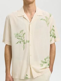 Camisa m/c con detalle hojas monocolor Selected Egret