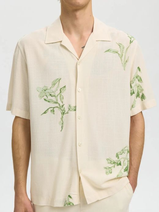 Camisa m/c con detalle hojas monocolor Selected Egret